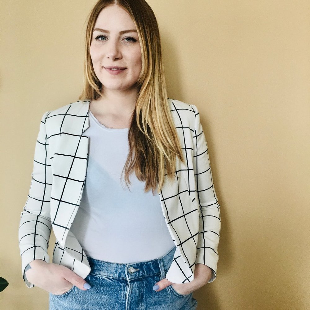 White Window Pane Plaid Open Blazer